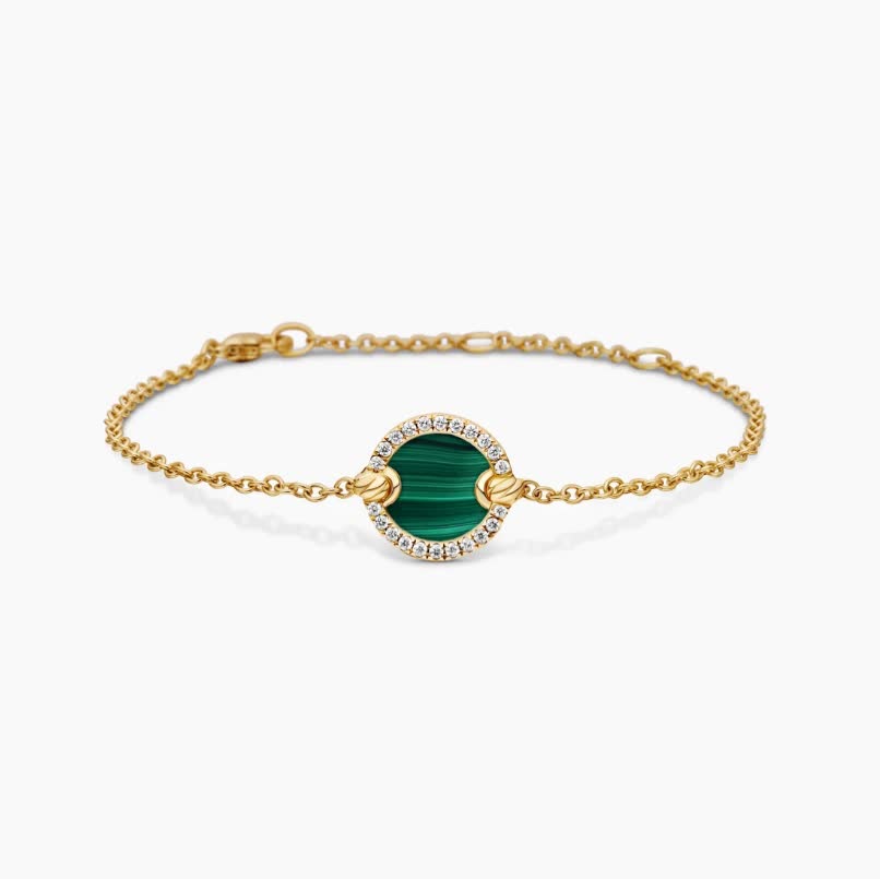David Yurman Elegant Gold and Malachite Bracelet with Diamond Accents David Yurman Elegant Gold and Malachite Bracelet with Diamond Accents